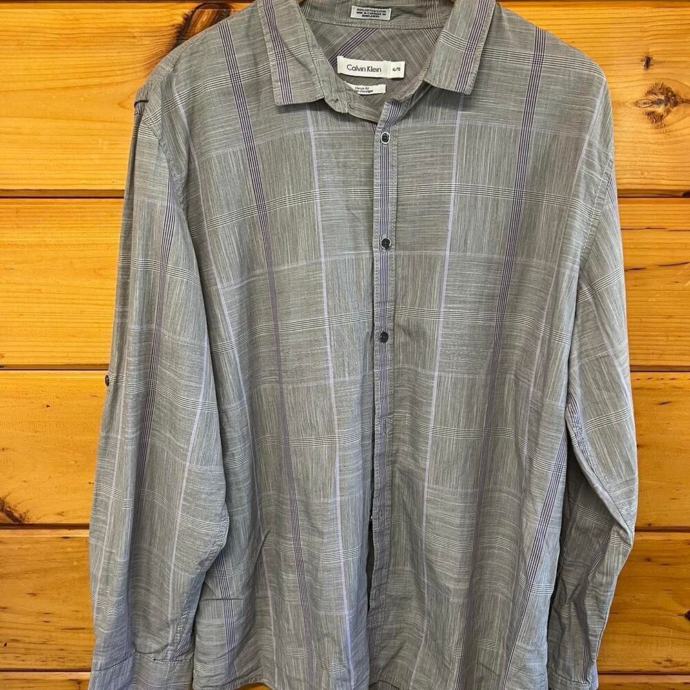 Calvin-klein Men's Plaid Classic Fit Long Sleeve XL Cotton Shirt